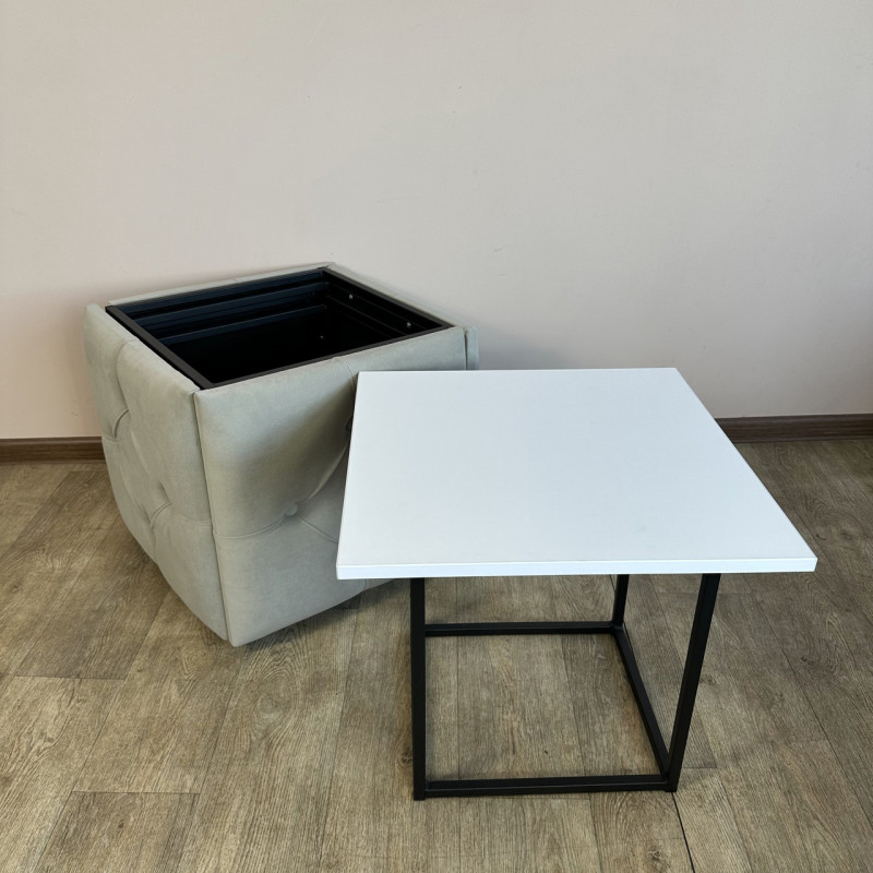 Пуф-трансформер 5в1 Остін-1 зі столиком велюр світло-сірий/біла аляска 6-3-9005