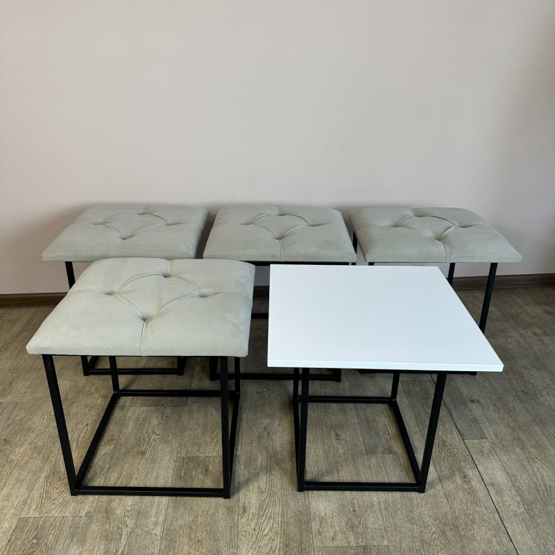 Пуф-трансформер 5в1 Остін-1 зі столиком велюр світло-сірий/біла аляска 6-3-9005