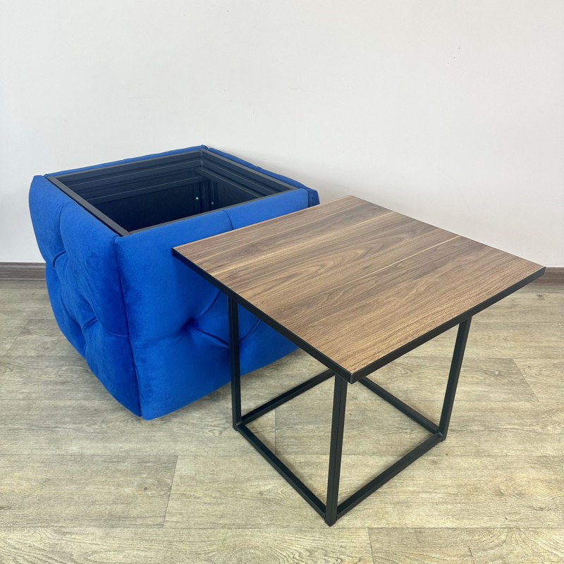 Пуф-трансформер 5в1 Остін-1 зі столиком велюр синій/горіх каліфорнійський 9-4-9005