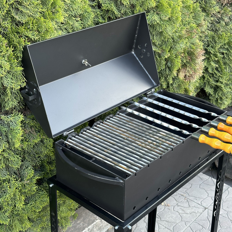 Мангал-барбекю Mzavod Прометей на 9 шампурів 4мм на дровниці