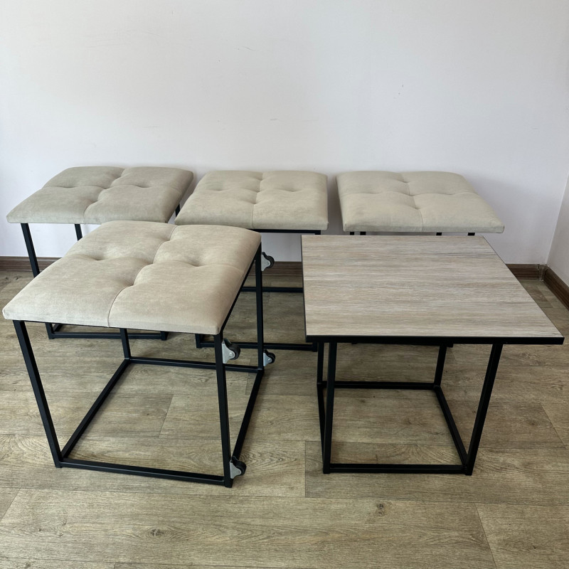 Пуф-трансформер 5в1 Остін-4 зі столиком велюр бежевий/дуб платиновий 3-2-9005