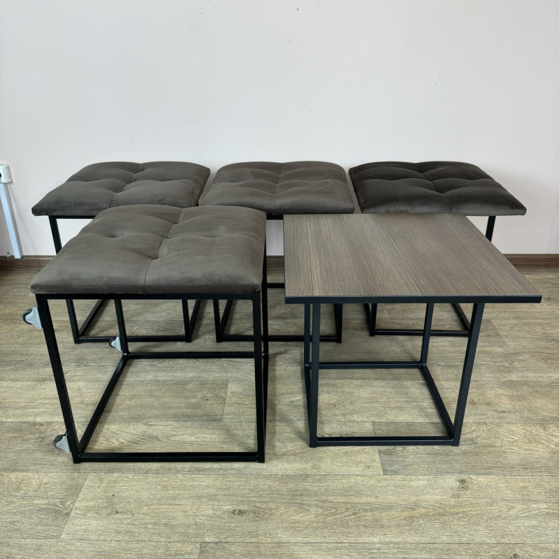 Пуф-трансформер 5в1 Остін-4 зі столиком велюр сіро-коричневий/ріголетто темний 5-1-9005