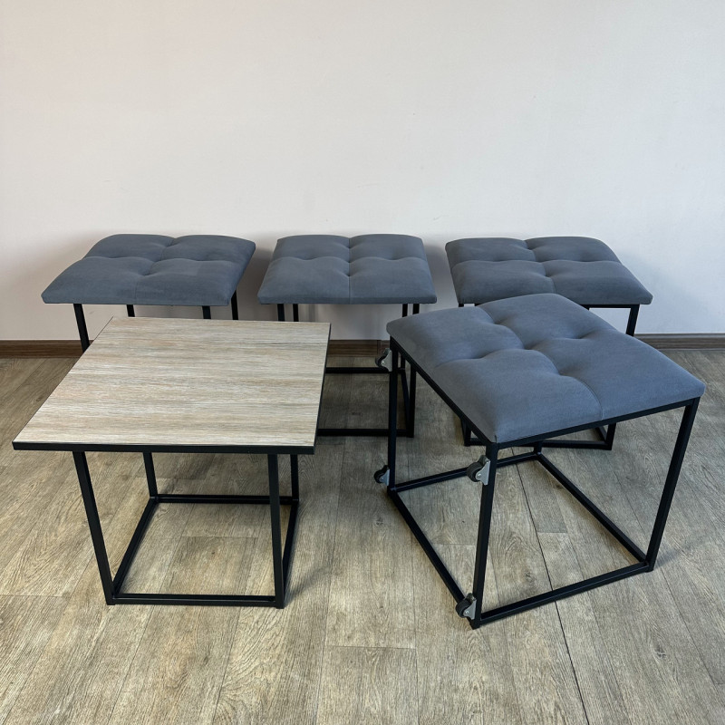 Пуф-трансформер 5в1 Остін-4 зі столиком велюр сірий/дуб платиновий 7-2-9005