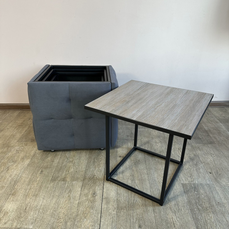 Пуф-трансформер 5в1 Остін-4 зі столиком велюр сірий/дуб платиновий 7-2-9005