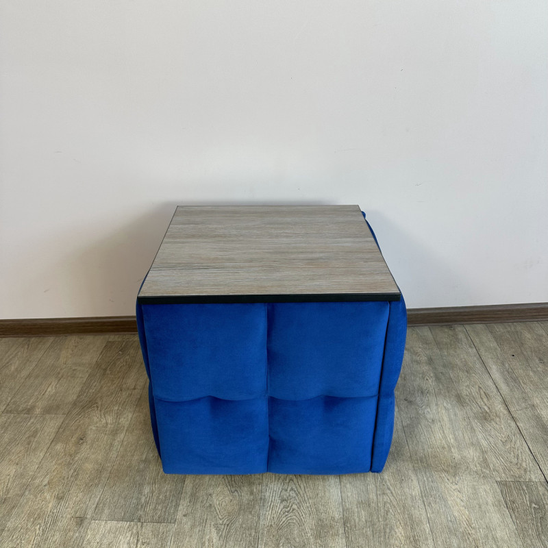 Пуф-трансформер 5в1 Mzavod Остин-4 со столиком велюр синий/дуб платиновый 9-2-9003