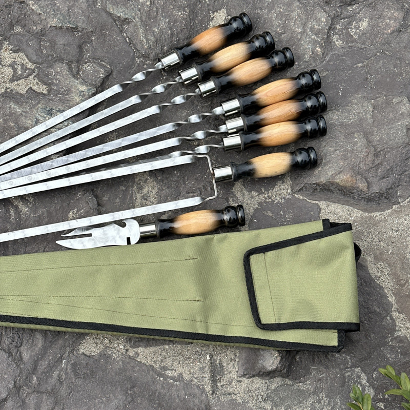 Набір шампурів Ліра 6/1/1 двокольорова ручка в зеленому чохлі