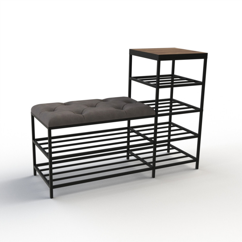 Банкетка для обуви Барселона-1 100см велюр серый/калифорнийский орех 7-4-9005