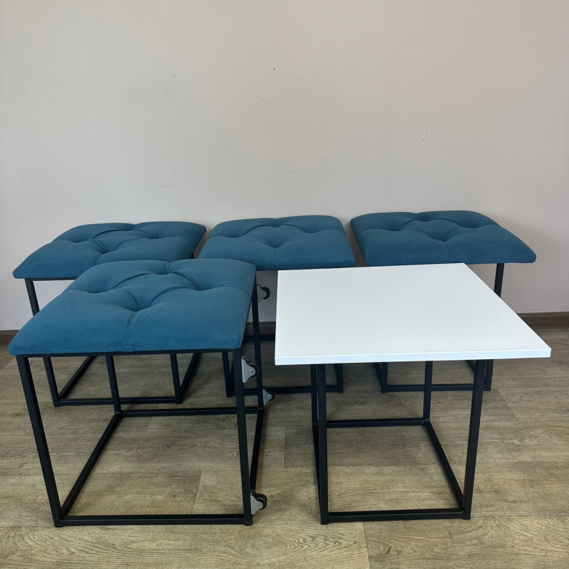 Пуф-трансформер 5в1 Остін-1 зі столиком велюр бірюзовий/біла аляска 2-3-9005