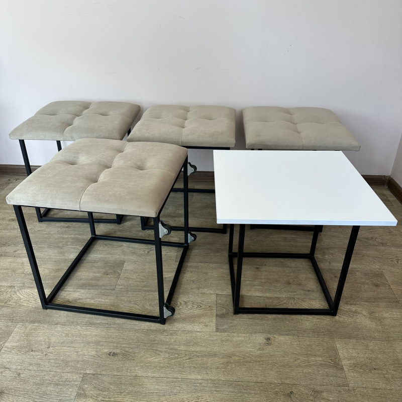 Пуф-трансформер 5в1 Остін-4 зі столиком велюр бежевий/біла аляска 3-3-9005