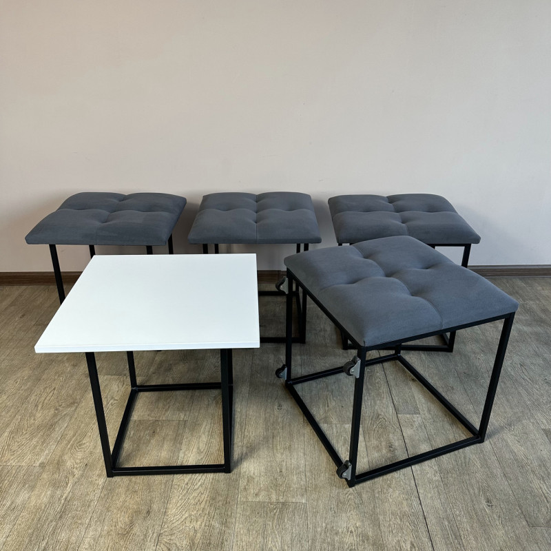 Пуф-трансформер 5в1 Mzavod Остин-4 со столиком велюр серый/белая аляска 7-3-9005