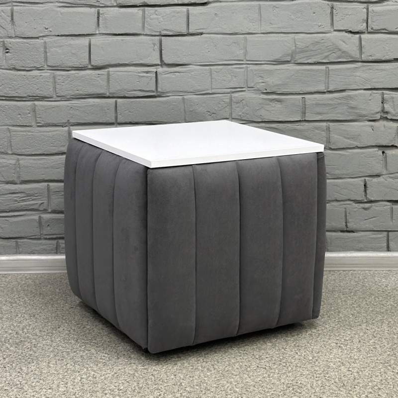 Пуф-трансформер 5в1 Остін-2 зі столиком велюр сірий/біла аляска 7-3-9003