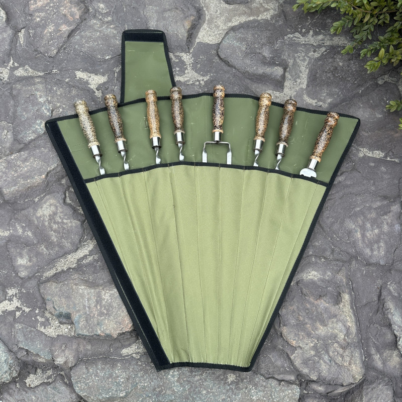 Набір шампурів Ліра 6/1/1 мармурова ручка в зеленому чохлі