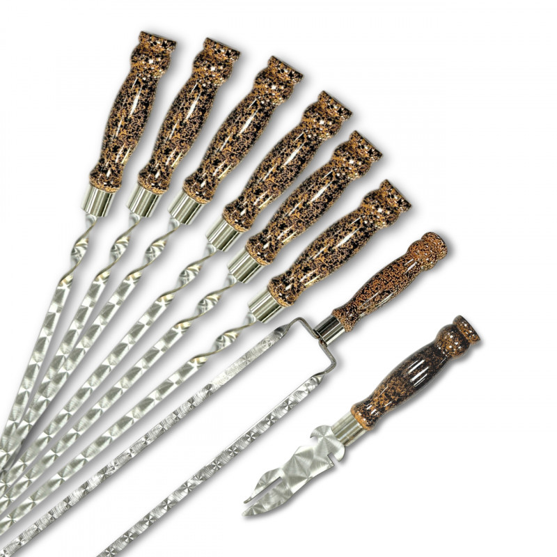 Набір шампурів Ліра 6/1/1 мармурова ручка в зеленому чохлі