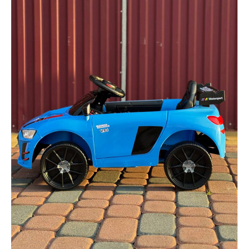 Дитячий електромобіль Cabrio 6V 5A (спойлер, пульт, LED-фари, звук, відкривні двері, педаль газу), Синій
