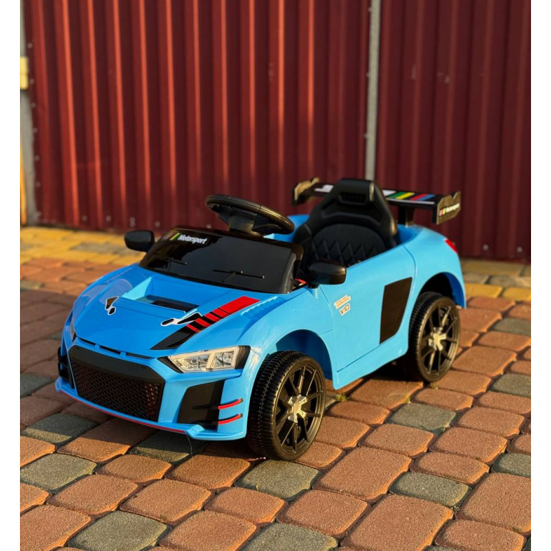Дитячий електромобіль Cabrio 6V 5A (спойлер, пульт, LED-фари, звук, відкривні двері, педаль газу), Синій