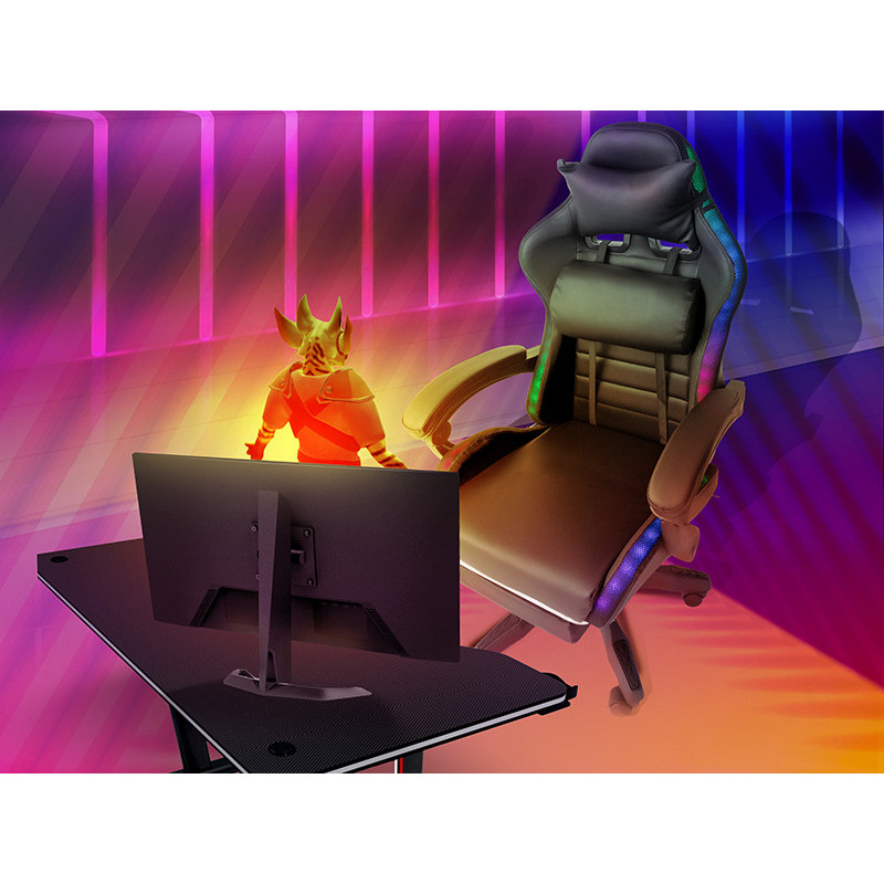 Геймерское кресло с подсветкой RGB, подушками и выдвижной подставкой для ног, Черный (G895)