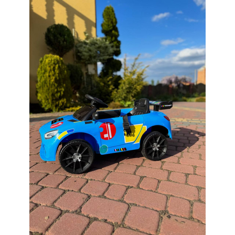 Дитячий спортивний електромобіль кабріолет зі спойлером Cabrio 6V 5A (пульт, LED-фари, музика, педаль газу), Синій