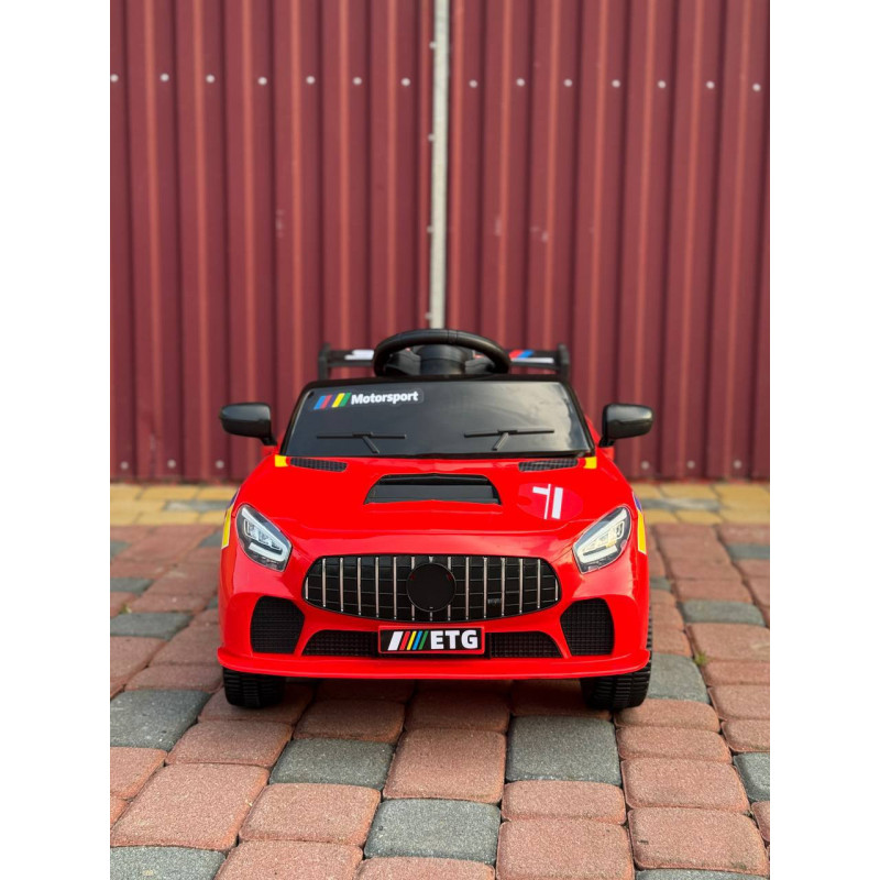 Детский спортивный электромобиль кабриолет со спойлером Cabrio 6V 5A (пульт, LED-фары, музыка, педаль газа), Красный