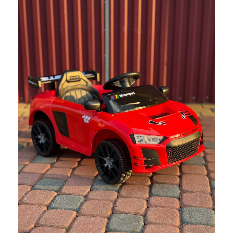 Детский электромобиль Cabrio 6V 5A (спойлер, пульт, LED-фары, звук, открывающая дверь, педаль газа), Красный