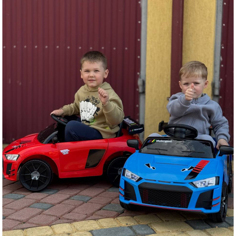 Детский электромобиль Cabrio 6V 5A (спойлер, пульт, LED-фары, звук, открывающая дверь, педаль газа), Красный