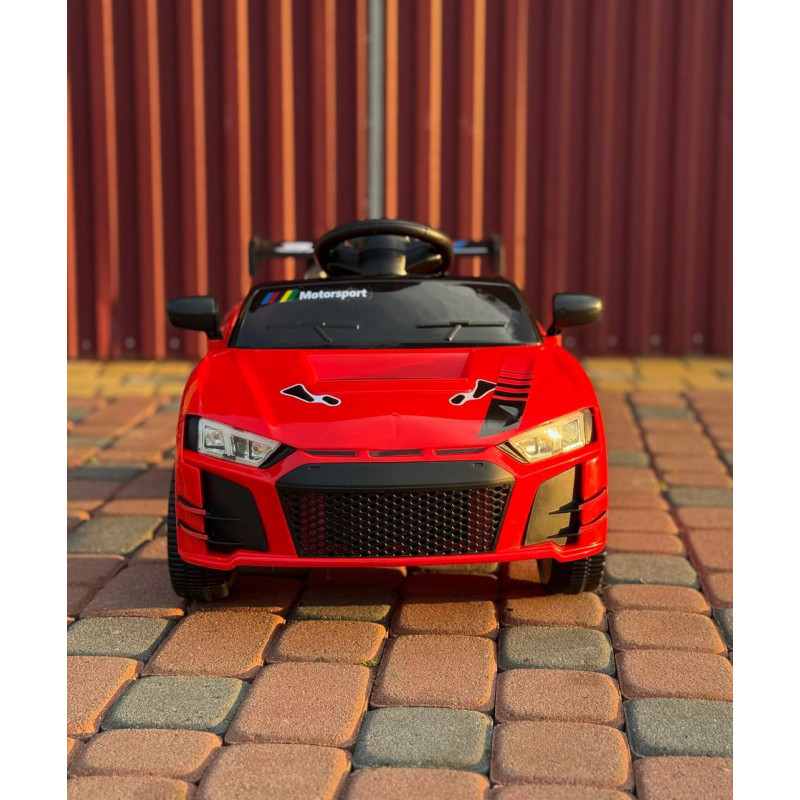 Детский электромобиль Cabrio 6V 5A (спойлер, пульт, LED-фары, звук, открывающая дверь, педаль газа), Красный