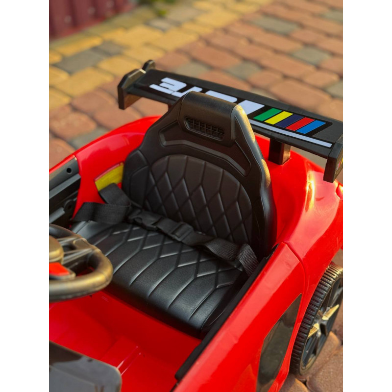 Детский электромобиль Cabrio 6V 5A (спойлер, пульт, LED-фары, звук, открывающая дверь, педаль газа), Красный