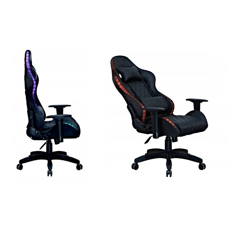 Геймерское компьютерное кресло с RGB-подсветкой, 2 эргономичными подушками и регулировкой угла наклона спинки, Черный (G400)