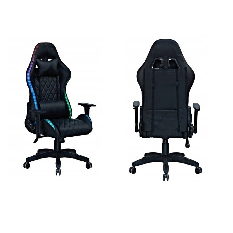 Геймерское компьютерное кресло с RGB-подсветкой, 2 эргономичными подушками и регулировкой угла наклона спинки, Черный (G400)