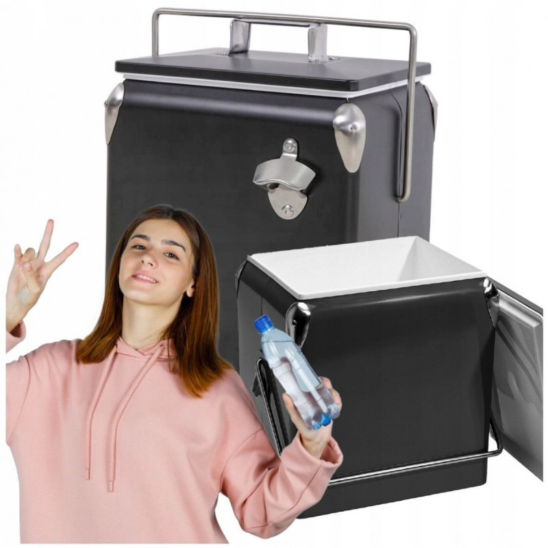 Портативний туристичний стальний холодильник в ретро стилі 13 л ESTI&ESTA CM-3200-B-MP чорний автохолодильник