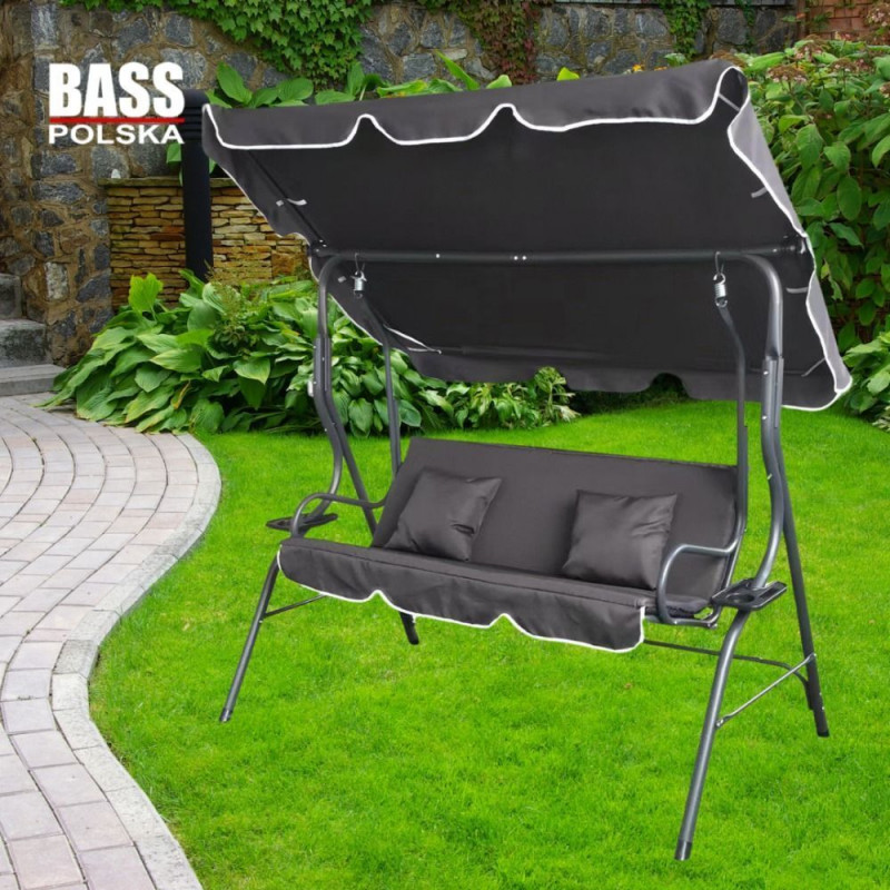Качели садовые с подушками и подстаканниками 170х110х153 см Bass Polska BH 10030, антрацит
