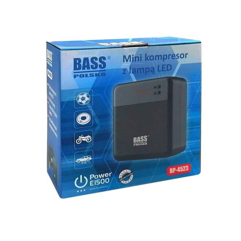 Міні-компресор автомобільний зі світлодіодною лампою та набором насадок Bass Polska 4523