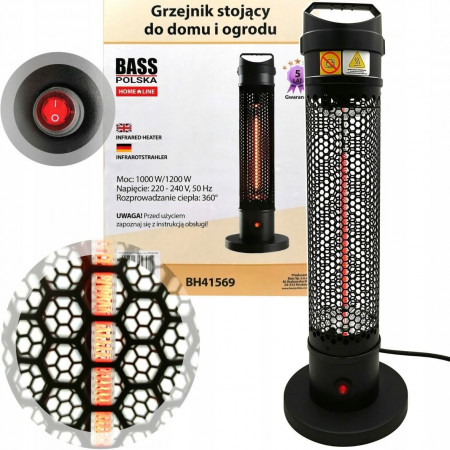 Інфрачервоний обігрівач для дому та тераси 1200W Bass Polska BH 41569 підлоговий