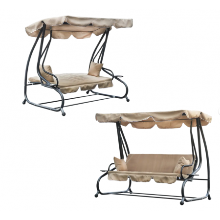 Гойдалка садова  210x120x170 см з навісом для літнього відпочинку GardenLine KRE0759 бежева