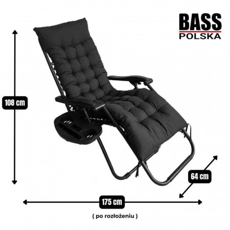 Складний садовий лежак, шезлонг з матрацом та подушкою Чорний BH 31012