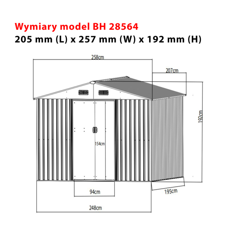 Садовий будиночок 2 х 2,6 х 1,9 м, сірий Bass Polska BH 28564