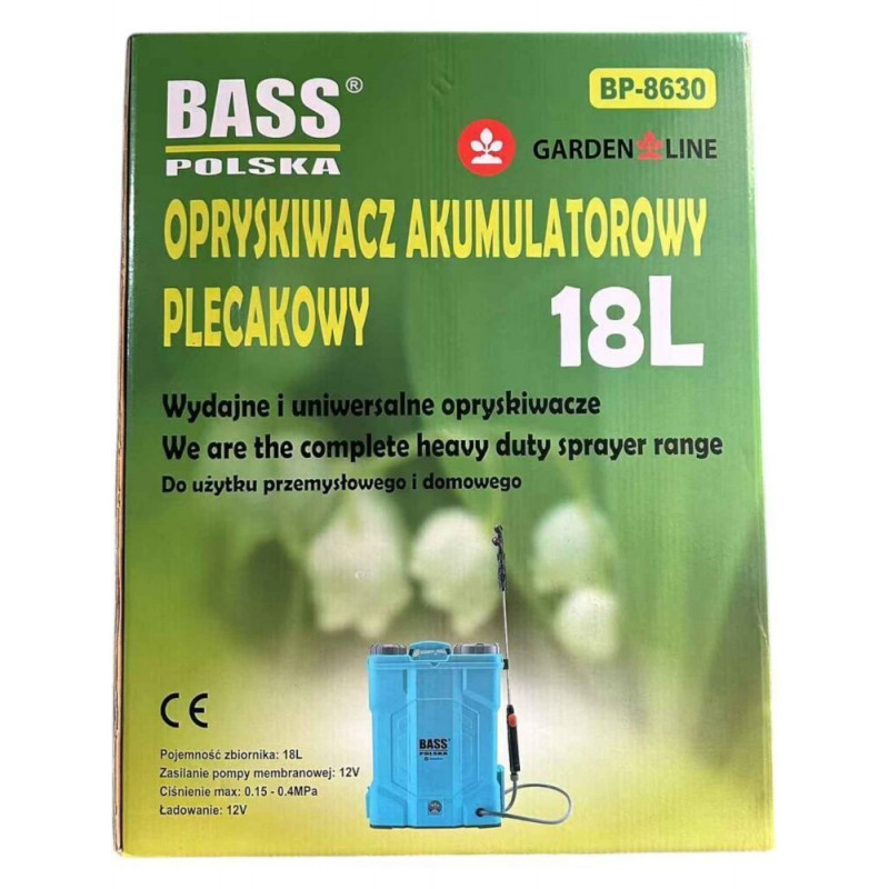 Акумуляторний обприскувач 18л + насадка для обприскування гербіцидів Bass Polska 8630