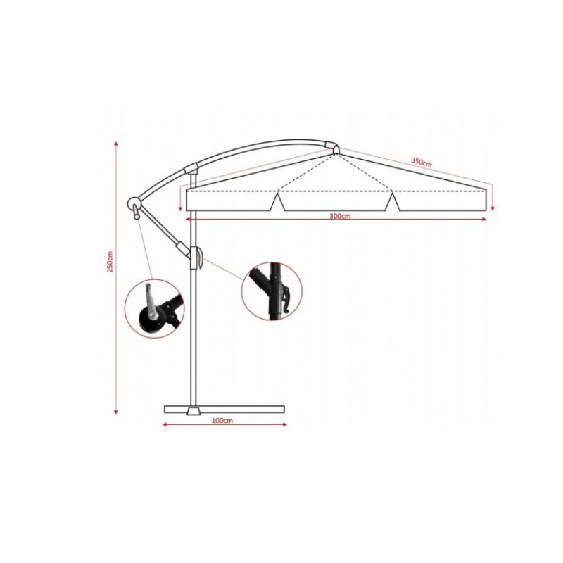 Зонтик садовый с наклоном 300 см GardenLine GAO1497, LED подсветка + чехол, серая