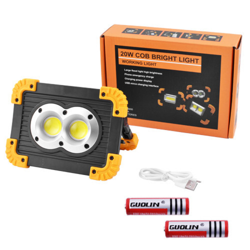Прожектор світлодіодний акумуляторний L802-20W-2COB+1W, ЗУ micro USB, 2x18650/3xAA, Power Bank