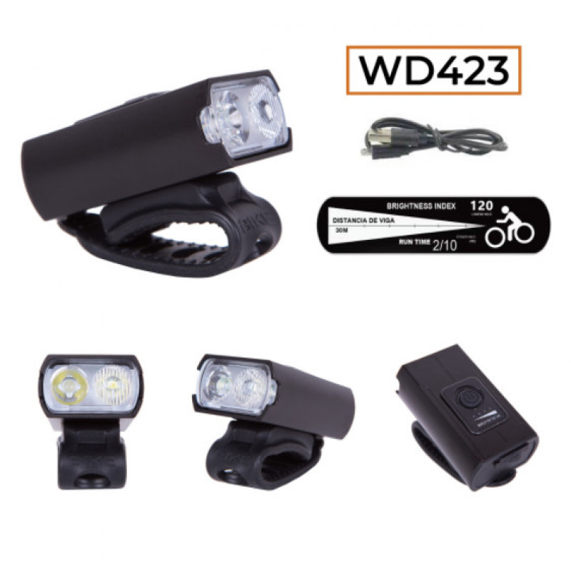 Велосипедная фара велофонарь аккумуляторная, MicroUSB/2LED/WD423