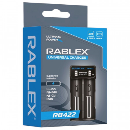 Зарядний пристрій Rablex RB422, універсальний на 2 акуми. Ni-MH/Ni-Cd: AA, AAA, AAAA, C, SC, F6