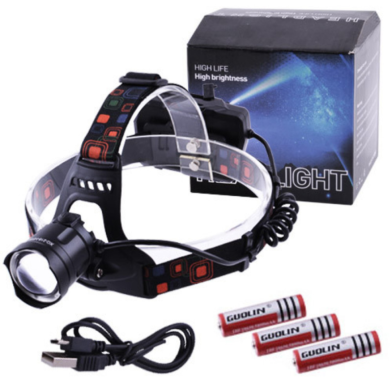 Налобний ліхтар XQ-218-HP50, 3х18650, ЗУ MicroUSB, P50 LED, Zoom