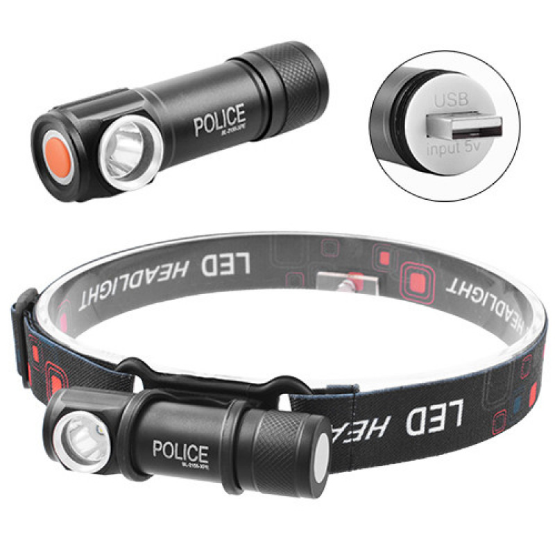 Налобний ліхтар Police 2155-XPE, Li-Ion акум., магніт, ЗУ USB
