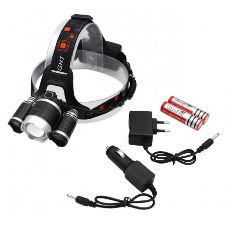 Налобний фонар BORUIT RJ3001, Акк., T6 LED, ZOOM, автомобільна зарядка
