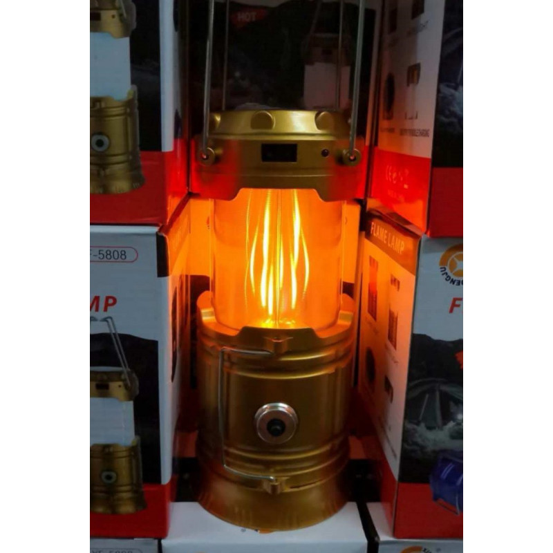 Ліхтар для кемпінгу XF-5808, з ефектом вогню, акумулятор, сонячна панель, Power Bank