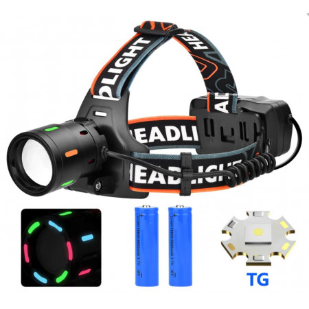 Налобний фонар Bailong BL-T207-TG, 2x18650, 1 режим, ЗУ Type-C, zoom