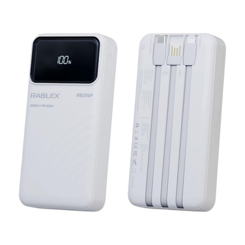 Повербанк Rablex RB21SP, 20000mAh, Lightning, Type-C, Быстрая зарядка, 200W, PD40W