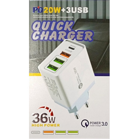 СЗУ Мережева Зарядна Установка USB x 1 PD x 1 TZ40 3USB +PD 36W