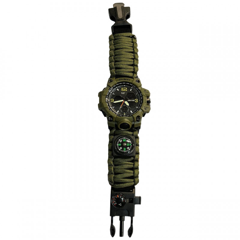 Часы наручные SKMEI 1155BAG, PARACORD, ARMY GREEN, Compass, термометр, свисток, кресало, 10461