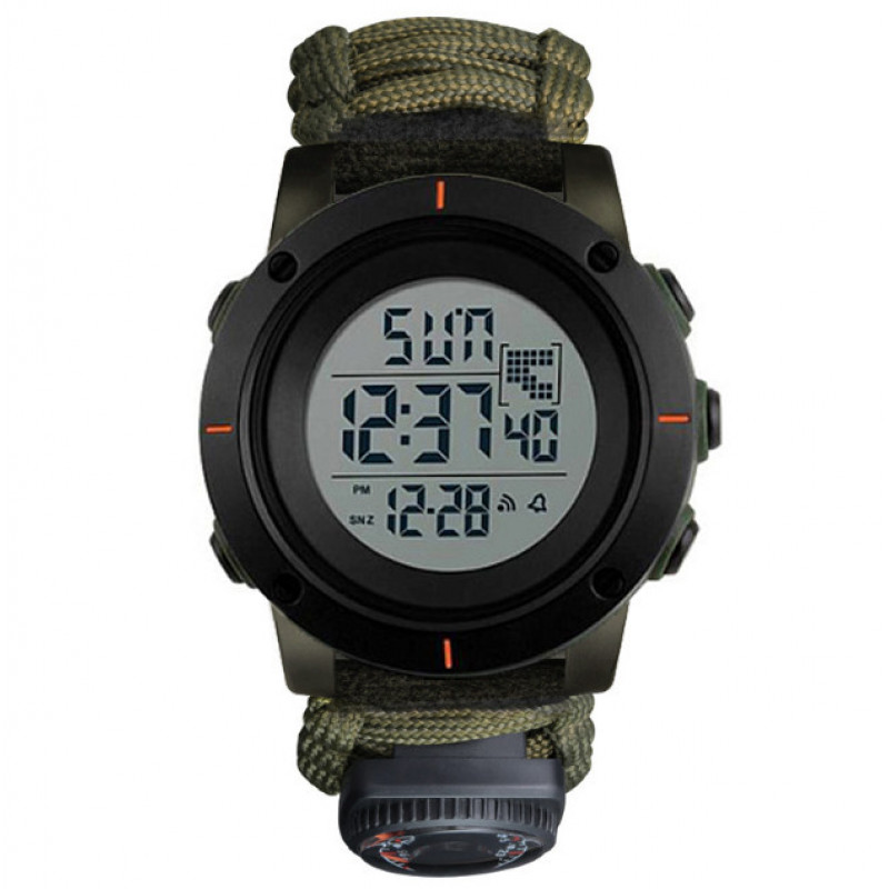Часы наручные SKMEI 1213AG, PARACORD, ARMY GREEN BIG SIZE, Compass, термометр, кресало, 10464
