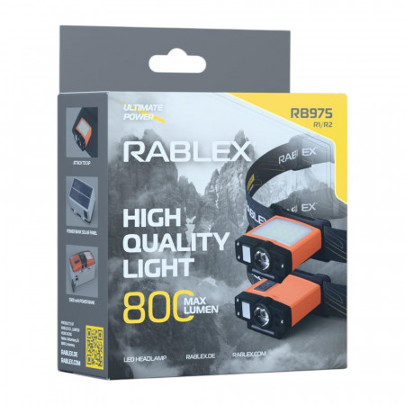 Налобный фонарь Rablex RB975, 2 Фонарика, Станция PowerBank, 800 Lumen, Type-C, Карабин, Сенсор